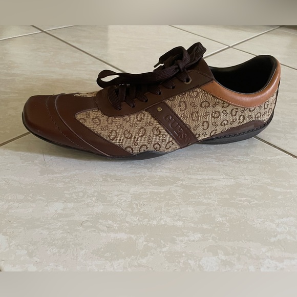 Men’s Guess Size 10 M Brown Multi Leather Monogram Sneakers - Picture 5 of 16